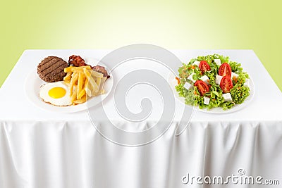 Healthy versus junk food Stock Photo