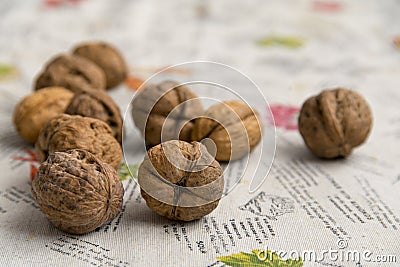 Delicious nuts above the table Stock Photo