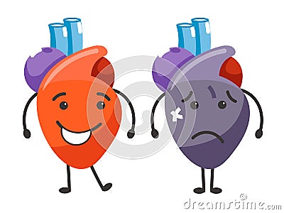 Healthy vs sick heart human organs condition comparison Vector Illustration