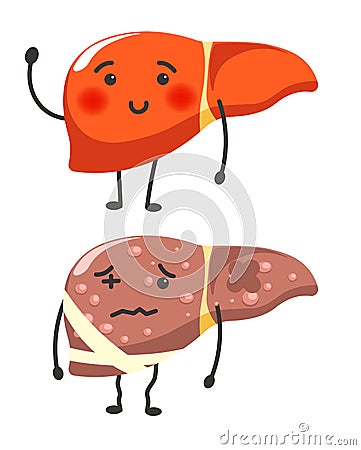 Healthy vs sick liver human organ health comparison Vector Illustration