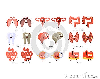 Healthy vs Unhealthy Human Organs Infographic Illustration Vector Illustration