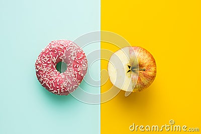 Healthy vs unhealthy sugar, Bi-colored background, Yellow, processed sugar, white, cane, cubes, Pastel green, Natural golden Stock Photo