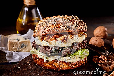 Healthy wholewheat walnut and cheese burger Stock Photo