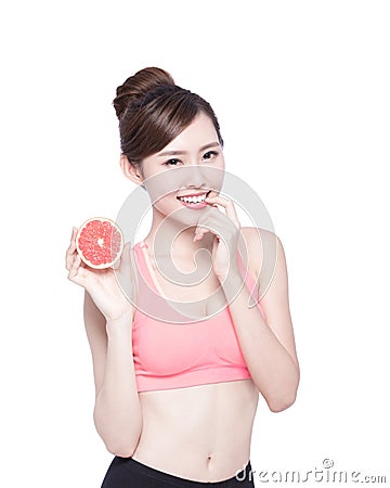 The healthy woman with grapefruit Stock Photo