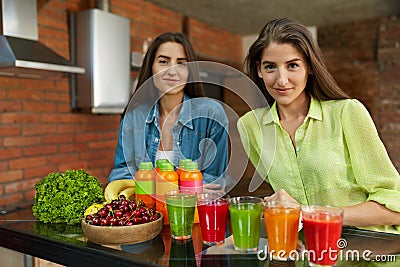 Healthy Women On Diet Nutrition With Detox Juice, Smoothie Drink Stock Photo