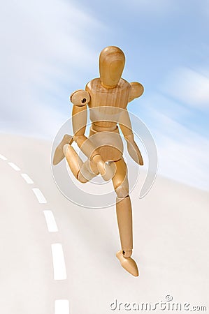 Healthy wooden man running fast on road playing sports Stock Photo