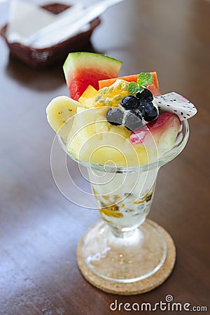 Healthy yogurt parfait with fresh fruit Stock Photo