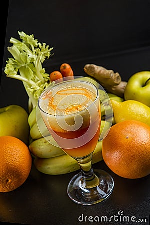 Healty and tasty glass of fresh fruits Stock Photo