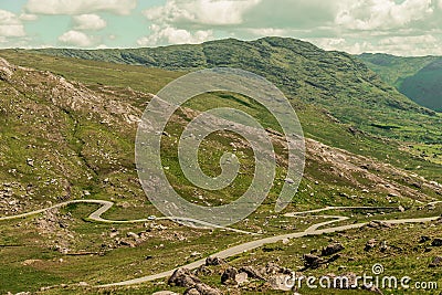 Healy Pass, a 12 km route winding through the borderlands of County Cork and County Kerry in Ireland Stock Photo