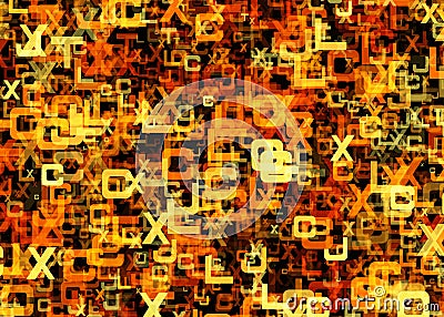 Heap of abstract chaotic orange alphabet letters Stock Photo