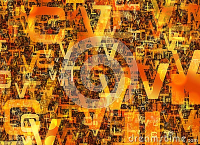 Heap of abstract chaotic orange alphabet letters Stock Photo