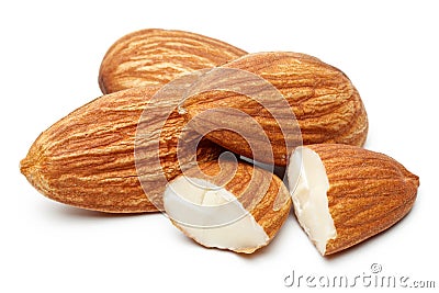 Heap of almonds isolated on white Stock Photo