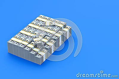 Heap of american dollars. Stack of money on blue background Stock Photo