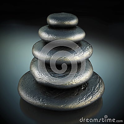 Heap of black massage stones on black background. 3D illustration Cartoon Illustration