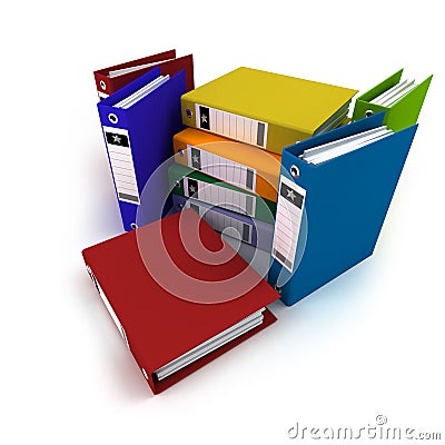 Heap of brightly colored ring binders, Stock Photo