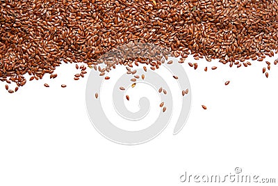 Heap of brown flax seeds isolated on white background. close-up shot of grains. product for a healthy diet. Stock Photo