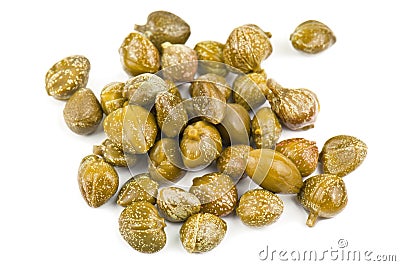 Heap of capers on white Stock Photo