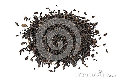 Heap of Chinese Lapsang souchong tea close up on white background Stock Photo