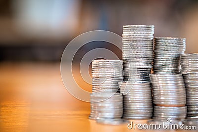 Heap Coins on the Table Stock Photo