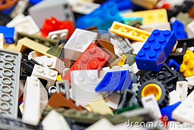 Heap of color plastic toy bricks Stock Photo