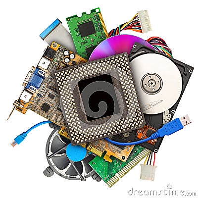 Heap of computer hardware Stock Photo