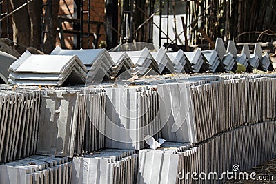 Concrete tile for roofing in construction sites Stock Photo