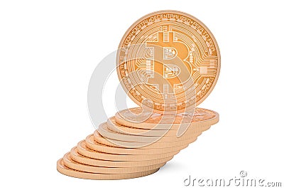 Heap of copper Bitcoins, 3D rendering Stock Photo