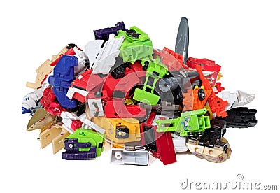 Heap of damaged incomplete toys parts Stock Photo