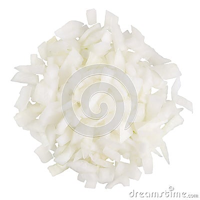 Heap of diced white onion. A set of three types. Isolate on a white background, top view. Stock Photo