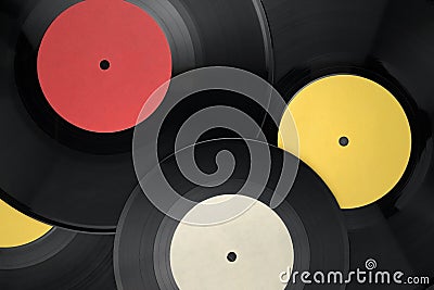 Heap of different vinyl records with blank labels Stock Photo