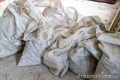 Heap of dirty cellophane sackful Stock Photo