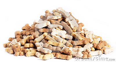 Heap of dog treats, goody bones isolated on white background. Stock Photo