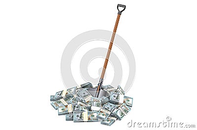 Heap of dollars with shovel Stock Photo