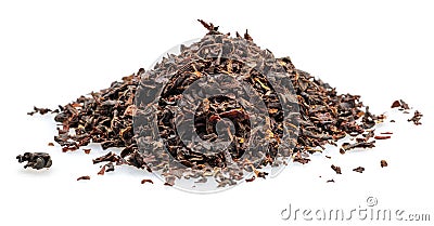 Heap of dried loose- leaf tea isolated on white background Stock Photo