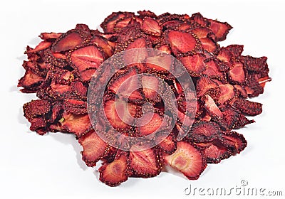 Heap of dried strawberries on a white Stock Photo