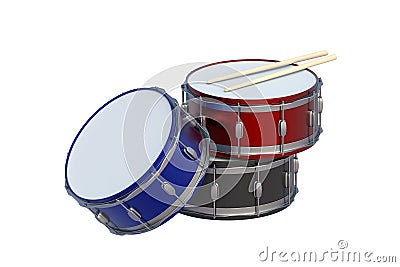 Heap of drums isolated on white background Stock Photo