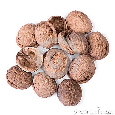 Heap of empty walnuts shell Stock Photo