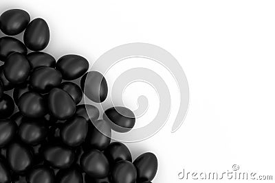Heap of farm raw organic black chicken eggs, abstract background Stock Photo
