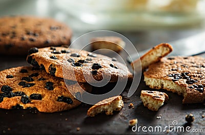 Heap of fresh baked cookies with raisin and chocolate Stock Photo