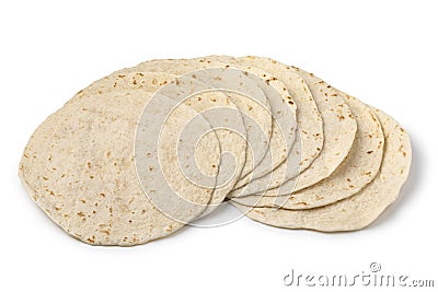 Heap of fresh baked tortilla close up on white background Stock Photo