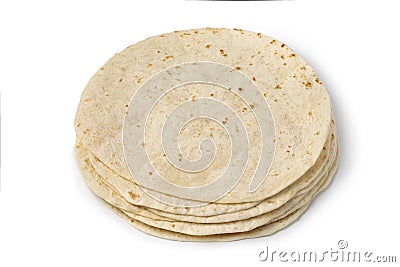 Heap of fresh baked tortilla close up on white background Stock Photo