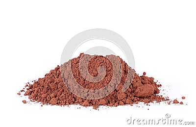 Heap of fresh cacao powder, on white ckground Stock Photo