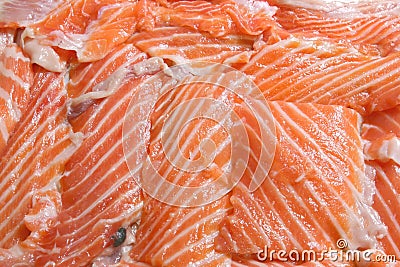 Heap of Fresh sliced salmon Fillet Stock Photo
