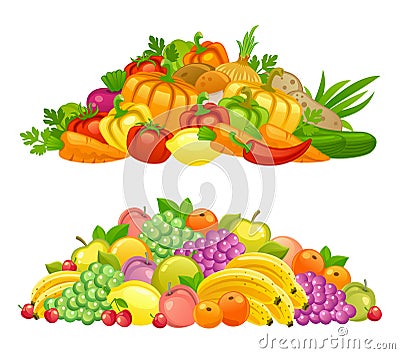 Heap of fruits and vegetables Vector Illustration