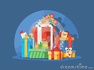 Heap of gift boxes Vector Illustration