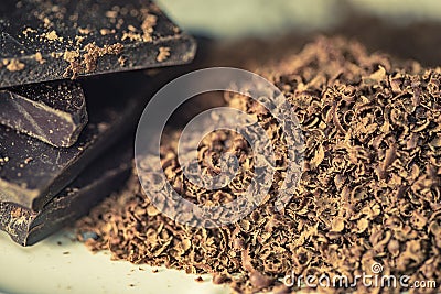 Heap of grated chocolate closeup Stock Photo