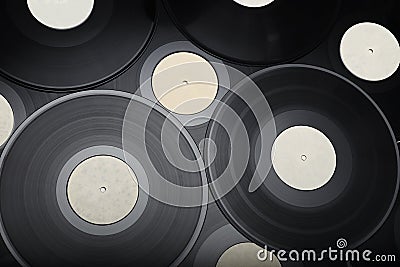 Heap of 12-inch LP vinyl records with blank labels Stock Photo
