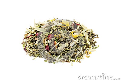 Heap of loose green tea rise and grind Stock Photo