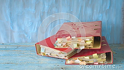 Heap of messy, old and dusty file folders Stock Photo