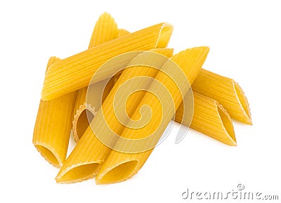 Heap pasta in form of pipe isolated on white Stock Photo